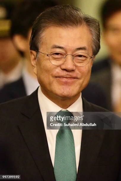 South Korean President, Moon Jae-in arrives to deliver the Singapore Lecture titled "Republic of Korea and ASEAN: Partners for Achieving Peace and...