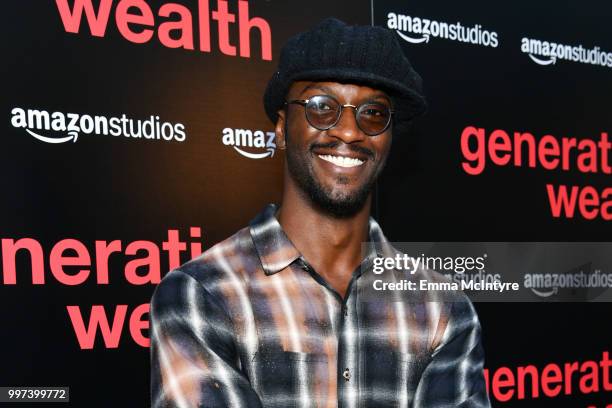 Actor Aldis Hodge attends the premiere of Amazon Studios' "Generation Wealth" at ArcLight Hollywood on July 12, 2018 in Hollywood, California.