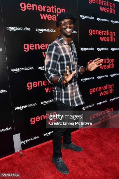 Actor Aldis Hodge attends the premiere of Amazon Studios' "Generation Wealth" at ArcLight Hollywood on July 12, 2018 in Hollywood, California.