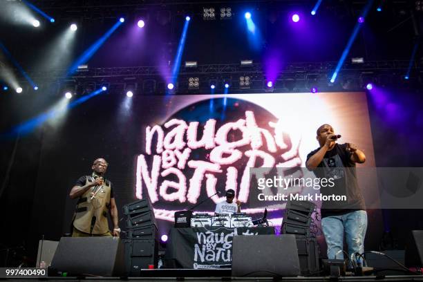 Treach, DJ Kay Gee and Vin Rock of Naughty By Nature perform on Day 7 of the RBC Bluesfest at LeBreton Flats on July 12, 2018 in Ottawa, Canada.