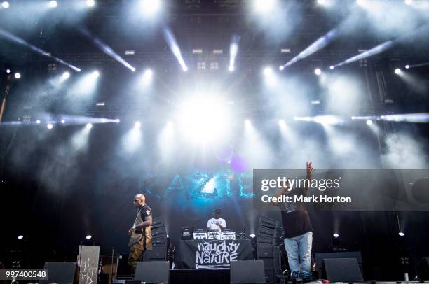 Treach, DJ Kay Gee and Vin Rock of Naughty By Nature perform on Day 7 of the RBC Bluesfest at LeBreton Flats on July 12, 2018 in Ottawa, Canada.