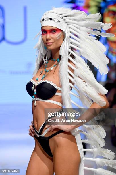 Model walks the runway for Silvia Ulson at Miami Swim Week powered by Art Hearts Fashion Swim/Resort 2018/19 at Faena Forum on July 12, 2018 in Miami...