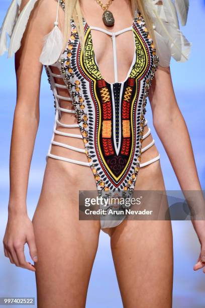 Model walks the runway for Silvia Ulson at Miami Swim Week powered by Art Hearts Fashion Swim/Resort 2018/19 at Faena Forum on July 12, 2018 in Miami...
