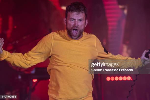 Damon Albarn of Gorillaz performs on stage during Lucca Summer Festival at Piazza Napoleone on July 12, 2018 in Lucca, Italy.