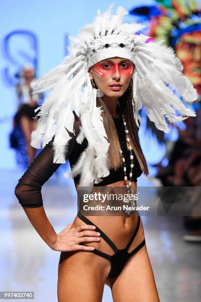 Model walks the runway for Silvia Ulson at Miami Swim Week powered by Art Hearts Fashion Swim/Resort 2018/19 at Faena Forum on July 12, 2018 in Miami...