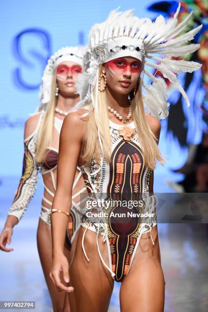 Models walk the runway for Silvia Ulson at Miami Swim Week powered by Art Hearts Fashion Swim/Resort 2018/19 at Faena Forum on July 12, 2018 in Miami...