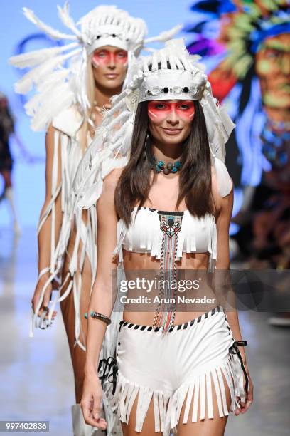 Models walk the runway for Silvia Ulson at Miami Swim Week powered by Art Hearts Fashion Swim/Resort 2018/19 at Faena Forum on July 12, 2018 in Miami...