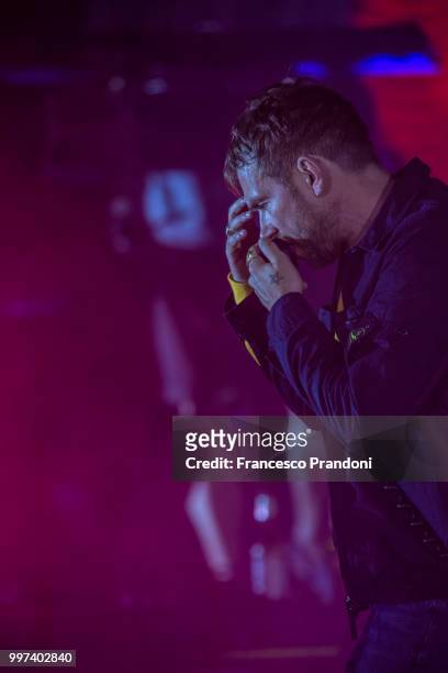 Damon Albarn of Gorillaz performs on stage during Lucca Summer Festival at Piazza Napoleone on July 12, 2018 in Lucca, Italy.