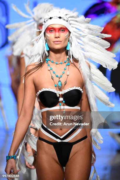 Models walk the runway for Silvia Ulson at Miami Swim Week powered by Art Hearts Fashion Swim/Resort 2018/19 at Faena Forum on July 12, 2018 in Miami...