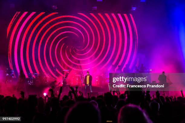 Damon Albarn of Gorillaz performs on stage during Lucca Summer Festival at Piazza Napoleone on July 12, 2018 in Lucca, Italy.