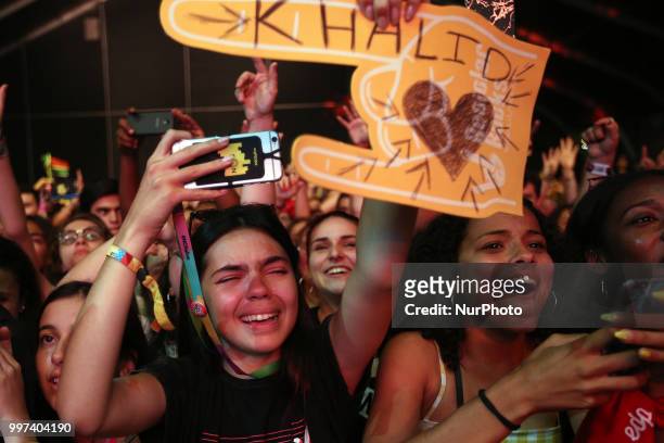 Fans of the US singer Khalid during his concert at the NOS Alive 2018 music festival in Lisbon, Portugal, on July 12, 2018.