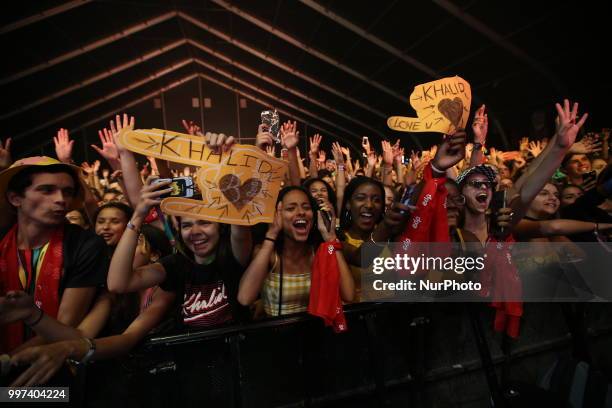 Fans of the US singer Khalid during his concert at the NOS Alive 2018 music festival in Lisbon, Portugal, on July 12, 2018.