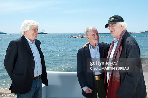 French film makers Jacques Perrin , Pierre Schoendoerffer and Bertrand Tavernier pose during the 63rd Cannes Film Festival on May 17, 2010 in Cannes....