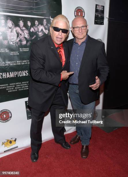 Rock Riddle and Fulvio Cecere attends a screening of the pro wrestling documentary "350 Days" at TCL Chinese 6 Theatres on July 12, 2018 in...