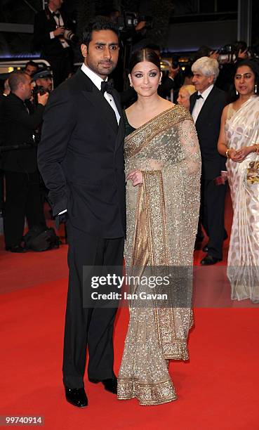 Actress Aishwarya Rai Bachchan and Abhishek Bachchan attends "Outrage" Premiere at the Palais des Festivals during the 63rd Annual Cannes Film...