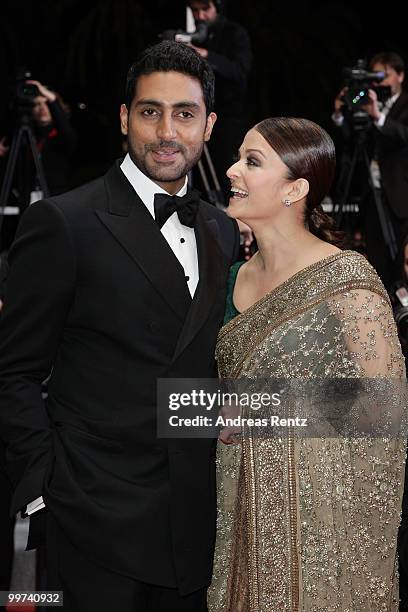 Abhishek Bachchan and Actress Aishwarya Rai Bachchan attend "Outrage" Premiere at the Palais des Festivals during the 63rd Annual Cannes Film...