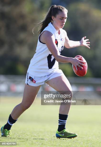 Vic Country's Bec Webster in action during the AFLW U18 Championships match between Vic Country and Western Australia at Bond University on July 13,...