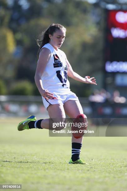 Vic Country's Bec Webster in action during the AFLW U18 Championships match between Vic Country and Western Australia at Bond University on July 13,...