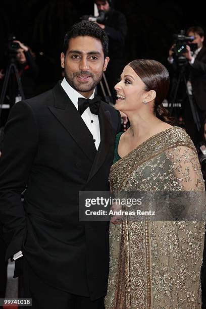 Actress Aishwarya Rai Bachchan and Abhishek Bachchan attends "Outrage" Premiere at the Palais des Festivals during the 63rd Annual Cannes Film...