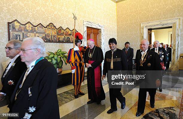 President of Bolivia Evo Morales arrives at Vatican for a meeting with Pope Benedict XVI on May 17, 2010 in Vatican City, Vatican. President Morales...