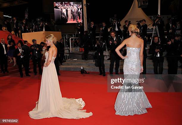 Lady Victoria Hervey and Hofit Golan attend "Outrage" Premiere at the Palais des Festivals during the 63rd Annual Cannes Film Festival on May 17,...