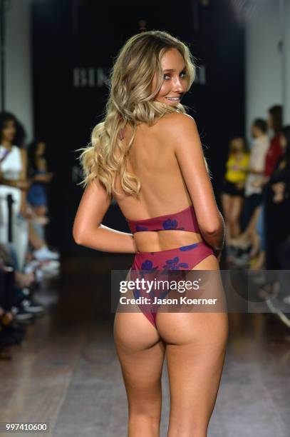 Model walks the runway for Bikini.com X newMARK Models during the Paraiso Fashion Fair at the Delano Hotel on July 12, 2018 in Miami, Florida.