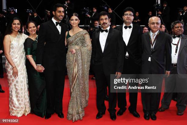 Actor 'Chiyaan' Vikram , Actress Aishwarya Rai Bachchan , Abhishek Bachchan attend "Outrage" Premiere at the Palais des Festivals during the 63rd...