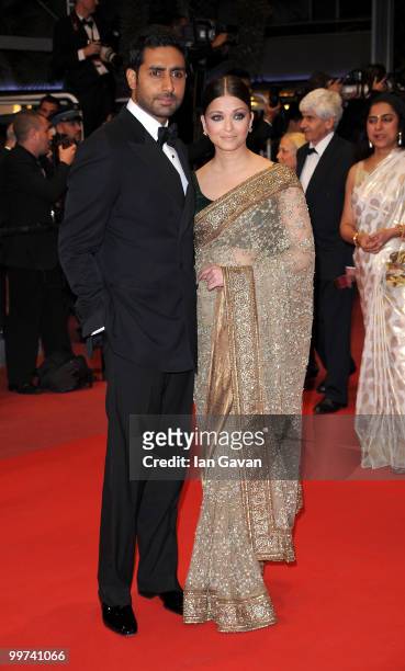 Actress Aishwarya Rai Bachchan and Abhishek Bachchan attends "Outrage" Premiere at the Palais des Festivals during the 63rd Annual Cannes Film...