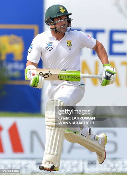 South Africa's Dean Elgar runs between the wickets during the second day of the opening Test match between Sri Lanka and South Africa at the Galle...