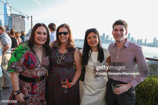 Melissa de la Cruz, guest, Emily Romero and Bryan Geffen during the Melissa de la Cruz And Michael Johnston Summer Soiree at Azul On the Rooftop at...