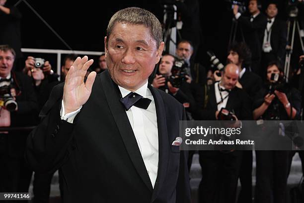 Director Takeshi Kitano attends "Outrage" Premiere at the Palais des Festivals during the 63rd Annual Cannes Film Festival on May 17, 2010 in Cannes,...