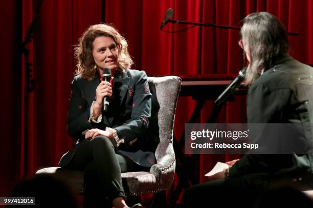 Brandi Carlile speaks with GRAMMY Museum Artistic Director Scott Goldman at An Evening With Brandi Carlile at The GRAMMY Museum on July 12, 2018 in...