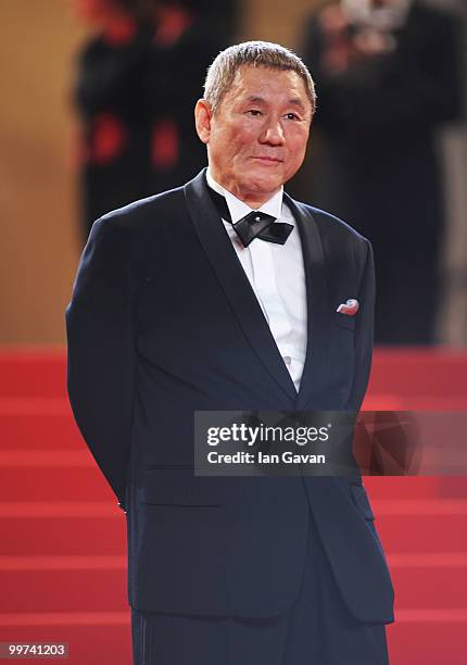 Director Takeshi Kitano attends "Outrage" Premiere at the Palais des Festivals during the 63rd Annual Cannes Film Festival on May 17, 2010 in Cannes,...