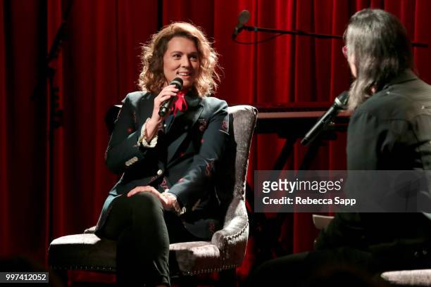 Brandi Carlile speaks with GRAMMY Museum Artistic Director Scott Goldman at An Evening With Brandi Carlile at The GRAMMY Museum on July 12, 2018 in...
