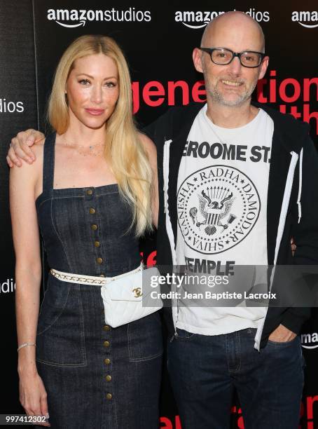 Julie Mintz and Moby attend the premiere of Amazon Studios' "Generation Wealth" on July 12, 2018 in Hollywood, California.