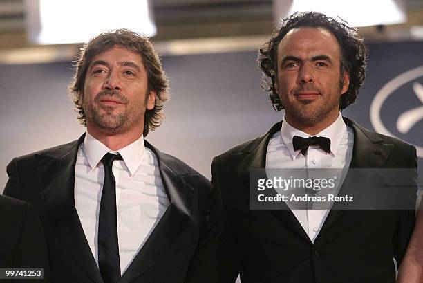 Actor Javier Bardem and director Alejandro Gonzalez Inarritu depart the "Biutiful" Premiere at the Palais des Festivals during the 63rd Annual Cannes...