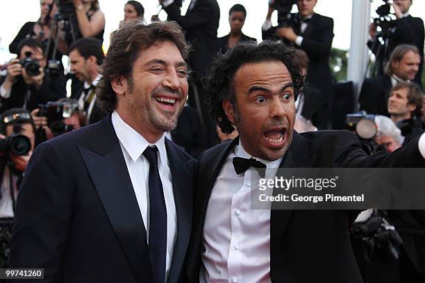 Actor Javier Bardem and director Alejandro Gonzalez Inarritu attend the premiere of 'Biutiful' held at the Palais des Festivals during the 63rd...
