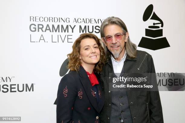 Brandi Carlile and GRAMMY Museum Artistic Director Scott Goldman attend An Evening With Brandi Carlile at The GRAMMY Museum on July 12, 2018 in Los...