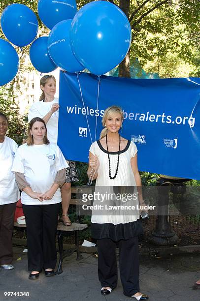 Television personality Elizabeth Hasselbeck speaks at the launch of the Wireless Amber Alerts Campaign September 24 at Madison Square Park in New...