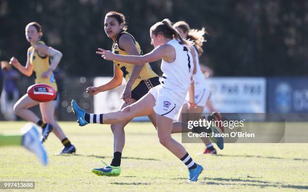 Vic Country's Olivia Purcell during the AFLW U18 Championships match between Vic Country and Western Australia at Bond University on July 13, 2018 in...