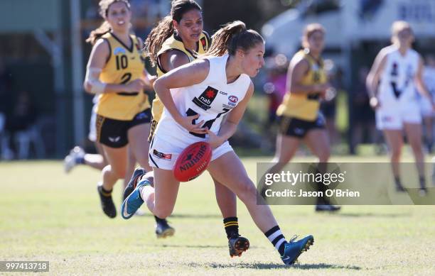 Vic Country's Olivia Purcell during the AFLW U18 Championships match between Vic Country and Western Australia at Bond University on July 13, 2018 in...