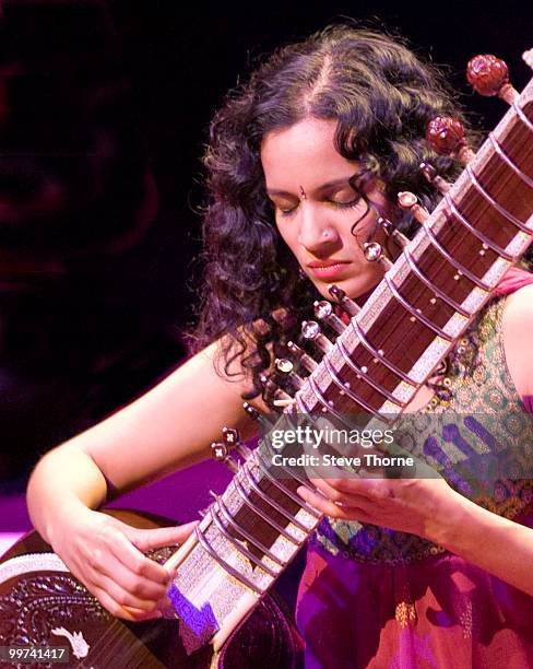 Anoushka Shankar performs on stage at Birmingham Town Hall on May 17, 2010 in Birmingham, England.
