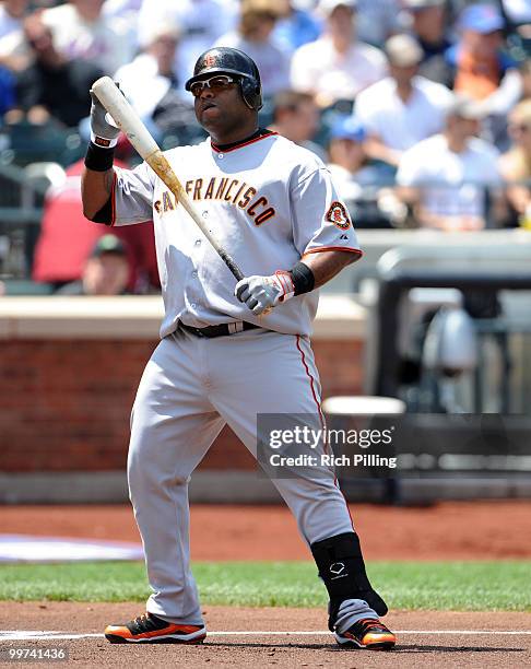 Pablo Sandoval of the San Francisco Giants bats during the extra inning game against the New York Mets at Citi Field in Flushing, New York on May 8,...