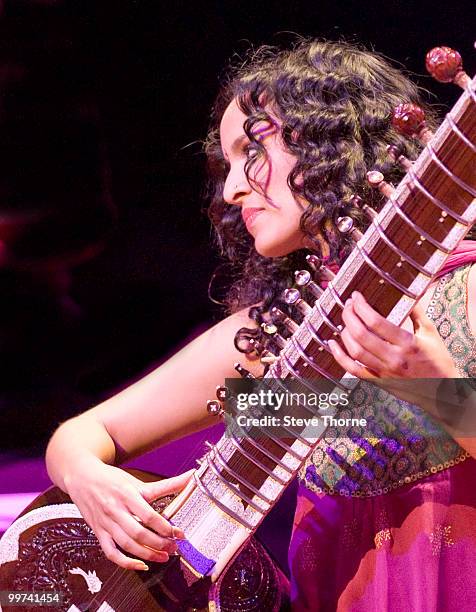 Anoushka Shankar performs on stage at Birmingham Town Hall on May 17, 2010 in Birmingham, England.