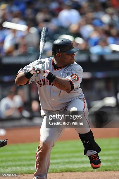Pablo Sandoval of the San Francisco Giants bats during the extra inning game against the New York Mets at Citi Field in Flushing, New York on May 8,...