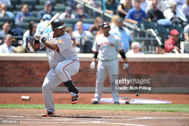 Pablo Sandoval of the San Francisco Giants bats during the extra inning game against the New York Mets at Citi Field in Flushing, New York on May 8,...