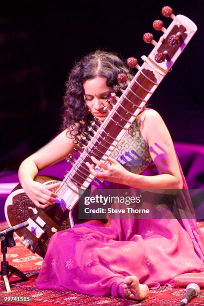 Anoushka Shankar performs on stage at Birmingham Town Hall on May 17, 2010 in Birmingham, England.