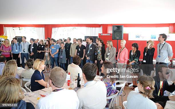 Producers Anne Walser of Switzerland, Tamas Liszka of Hungary, guest, Alvaro Alonso of Spain, Anneli Ahven of Estonia, Jelena Mitrovic of Serbia,...