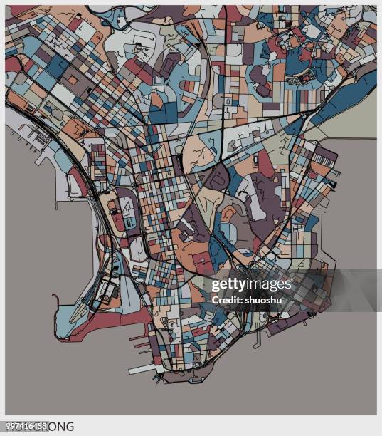 art map,kowloon peninsula of hongkong - tsim sha tsui stock illustrations