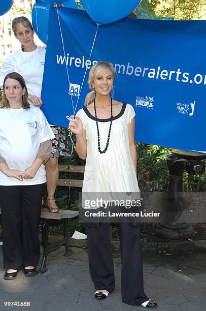 Television personality Elizabeth Hasselbeck speaks at the launch of the Wireless Amber Alerts Campaign September 24 at Madison Square Park in New...